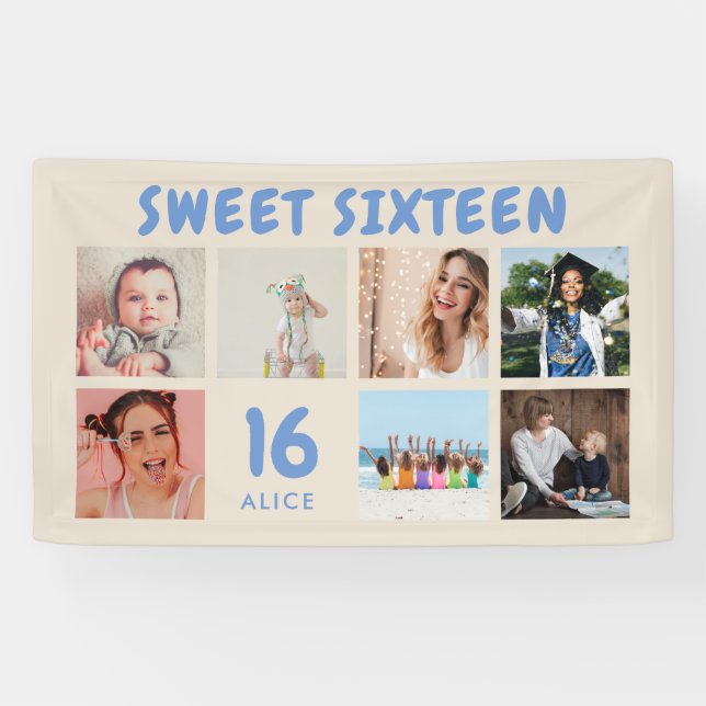 Custom 16th Birthday Party Photo Collage Banner (Horizontal)