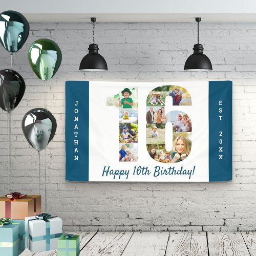Custom 16th Birthday Party Photo Collage Banner