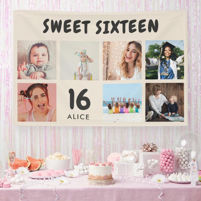 Custom 16th Birthday Party Photo Collage Banner (Party)