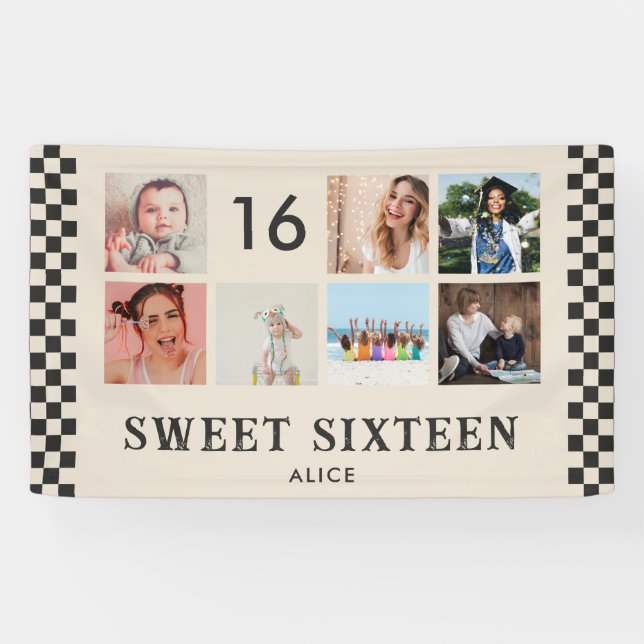 Custom 16th Birthday Party Photo Collage Banner (Horizontal)