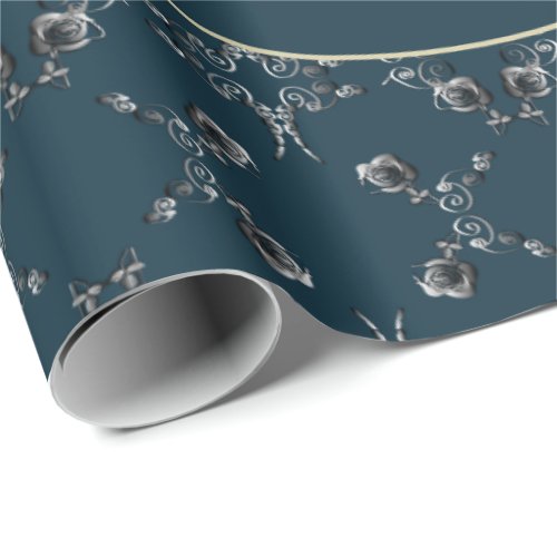 Custom 16th Wedding Anniversary Silvery Floral Wrapping Paper