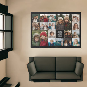 Custom 17 Photo Collage - Black - white text Rug
