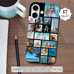 Custom 17 Photo Collage Monogram Name Your Colors iPhone 16 Case