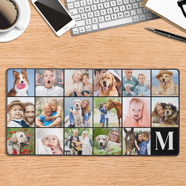 Custom 17 Photo Collage Personalized Monogram Desk Mat (Creator Uploaded)