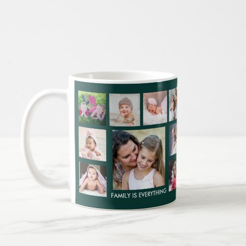 Custom 18 Family Photo Collage Emerald Green Coffee Mug