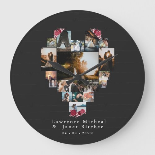 Custom 18 Heart shaped Photo Collage couples gifts Large Clock