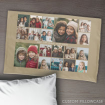 Custom 18 Photo Collage - beige - white text Pillow Case