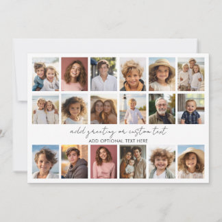 Custom 18 Photo Collage - Black - white text Holiday Card