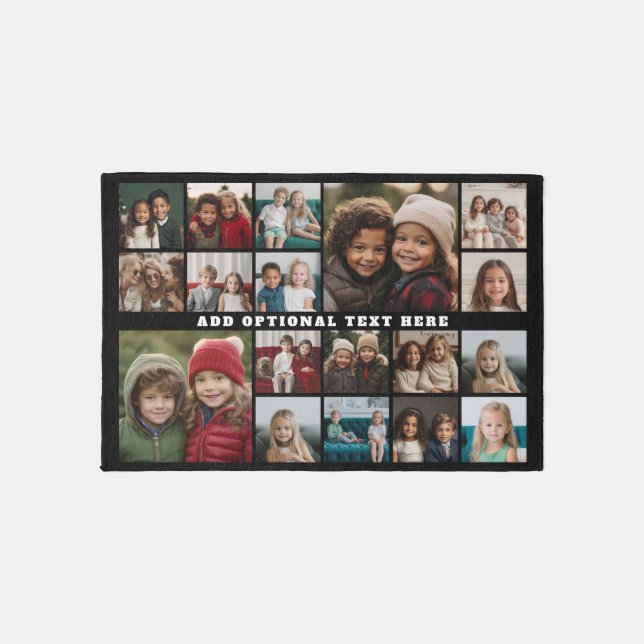 Custom 18 Photo Collage - Black - white text Rug (Front)