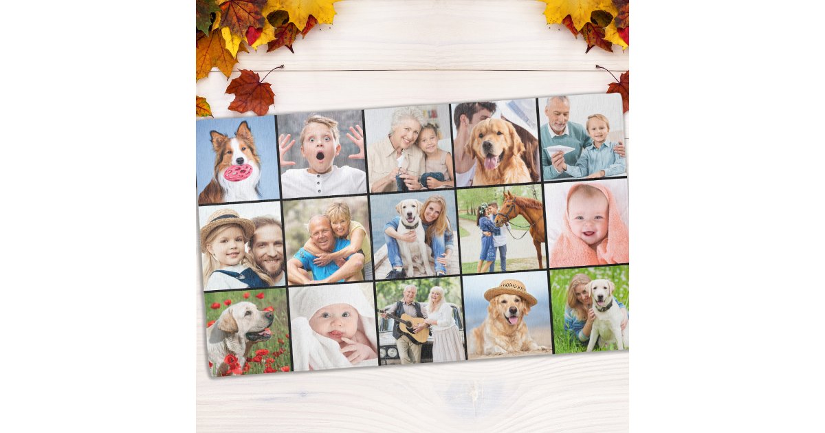 Custom 18 Photo Collage Modern Simple 5x3 Outdoor Rug | Zazzle