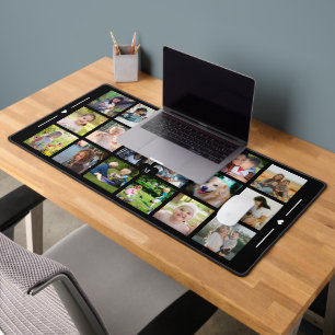 Custom 18 photo collage monogram personalized desk mat