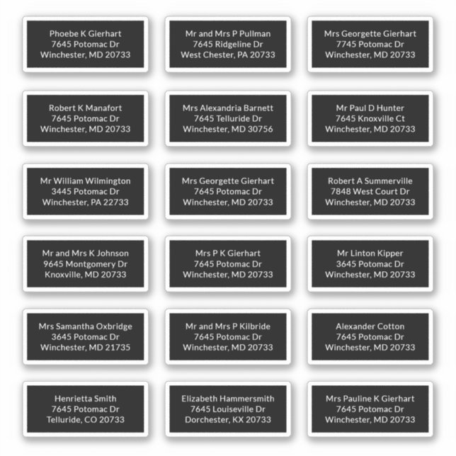 Custom 18 Recipient Name Shipping Address Labels (Front)