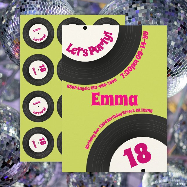 Custom 18th Birthday Colourful Retro Fun Record Invitation (Creator Uploaded)