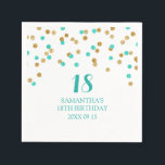 Custom 18th Birthday Napkin Gold Tuquoise Confetti<br><div class="desc">Customizable napkins for an 18th birthday party in modern and fun aqua turquoise blue gold confetti pattern. (please note gold confetti is print only.)</div>