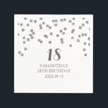 Custom 18th Birthday Napkin Silver Confetti<br><div class="desc">Customizable napkins for an 18th birthday party in modern and fun silver confetti pattern. (please note gold confetti is print only.)</div>