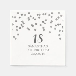 Custom 18th Birthday Napkin Silver Confetti