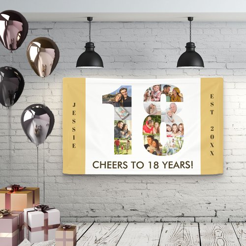 Custom 18th Birthday Party Neutral Photo Collage Banner