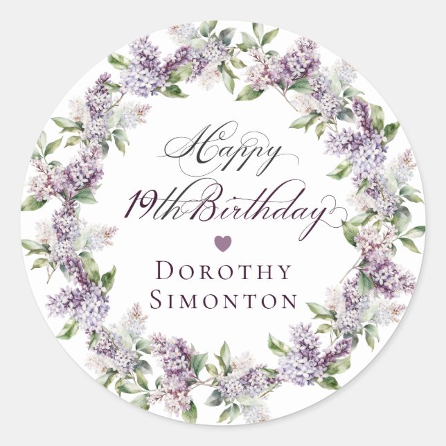 Custom 19th Birthday Purple Lilac Envelope Seal (Front)