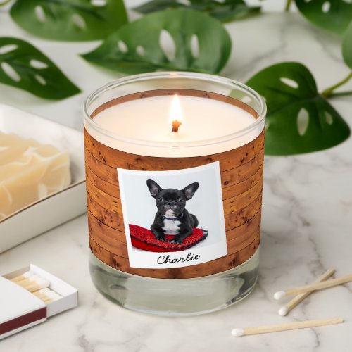Custom 1 Pet Cat Dog Photo Rustic Wood Frame Scented Candle