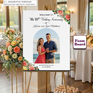 Custom 1 Photo 10th Wedding Anniversary Welcome Foam Board