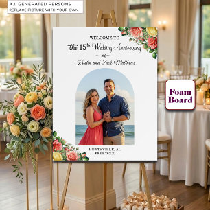 Custom 1 Photo 15th Wedding Anniversary Welcome  Foam Board