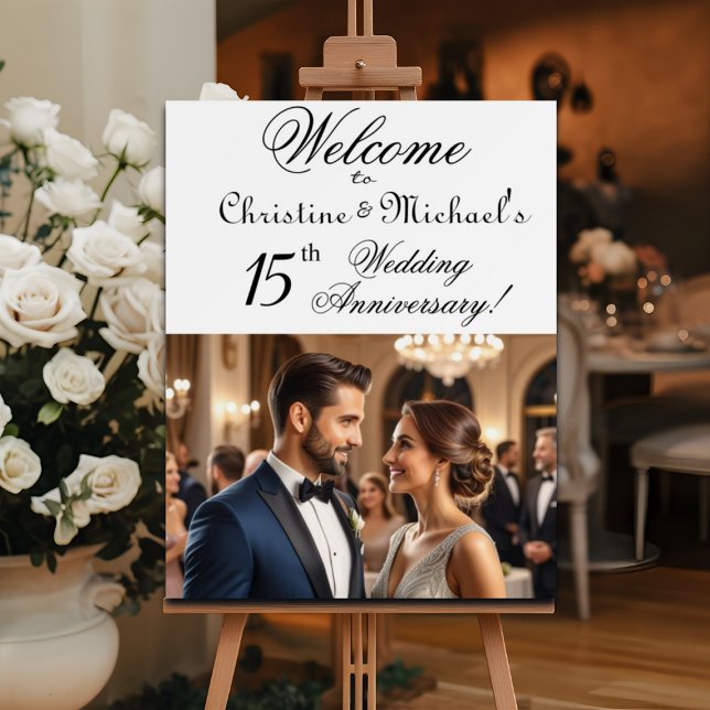 Custom 1 Photo 15th Wedding Anniversary Welcome Foam Board (Creator Uploaded)