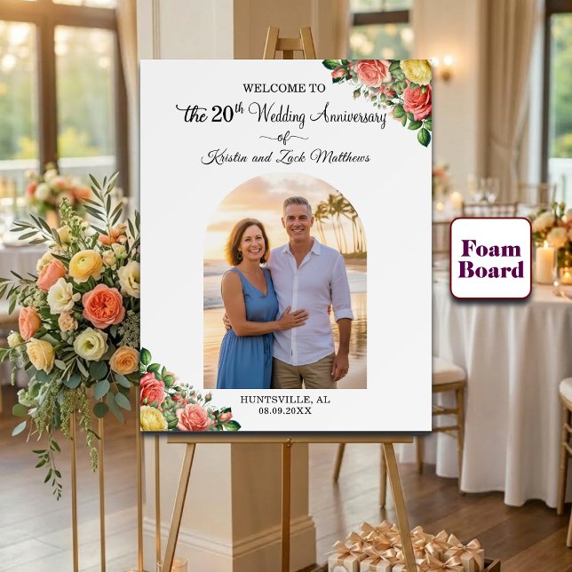 Custom 1 Photo 20th Wedding Anniversary Welcome  Foam Board (Creator Uploaded)