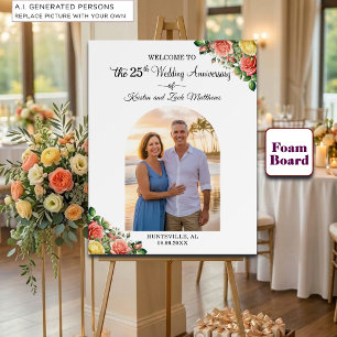 Custom 1 Photo 25th Wedding Anniversary Welcome Foam Board