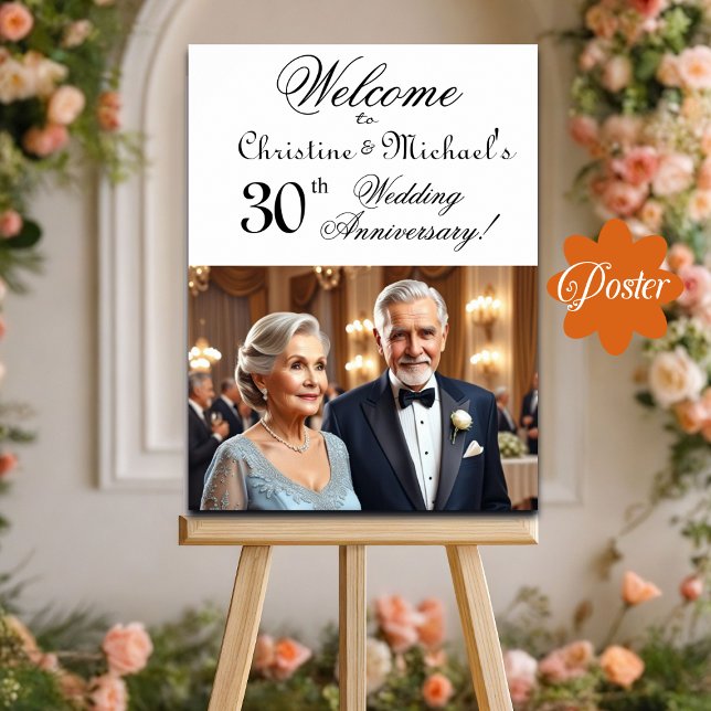 Custom 1 Photo 30th Wedding Anniversary Welcome Poster (Creator Uploaded)