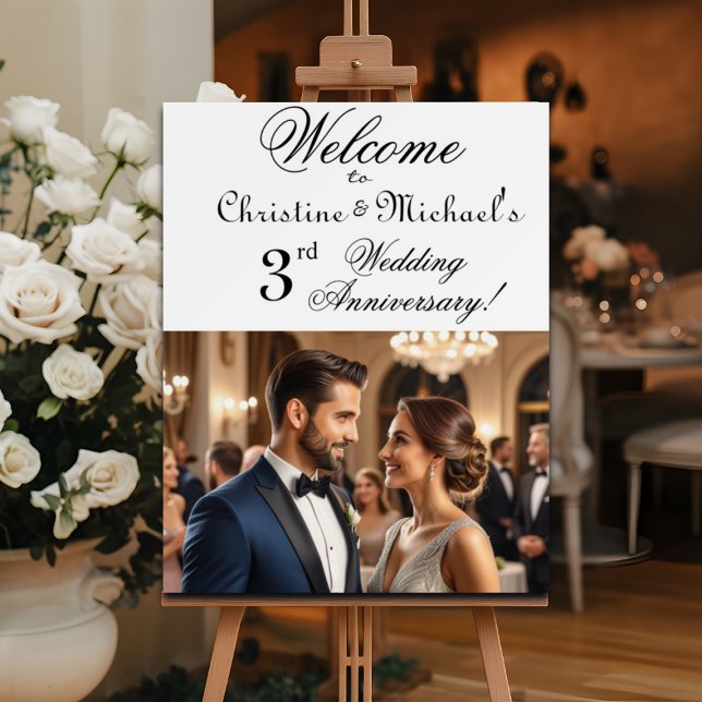 Custom 1 Photo 3rd Wedding Anniversary Welcome Foam Board (Creator Uploaded)