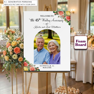 Custom 1 Photo 45th Wedding Anniversary Welcome Foam Board