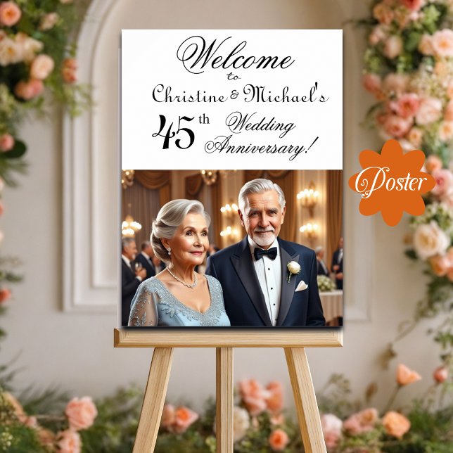 Custom 1 Photo 45th Wedding Anniversary Welcome Poster (Creator Uploaded)