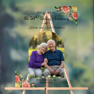 Custom 1 Photo 50th Wedding Anniversary Welcome Acrylic Sign