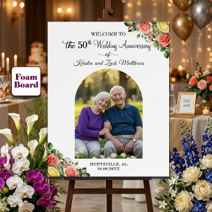 Custom 1 Photo 50th Wedding Anniversary Welcome  Foam Board