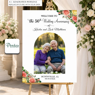 Custom 1 Photo 50th Wedding Anniversary Welcome Poster