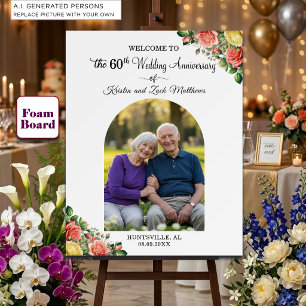 Custom 1 Photo 60th Wedding Anniversary Welcome Foam Board