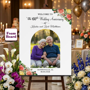 Custom 1 Photo 60th Wedding Anniversary Welcome  Foam Board