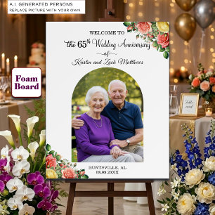 Custom 1 Photo 65th Wedding Anniversary Welcome  Foam Board