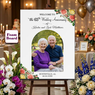 Custom 1 Photo 65th Wedding Anniversary Welcome Foam Board