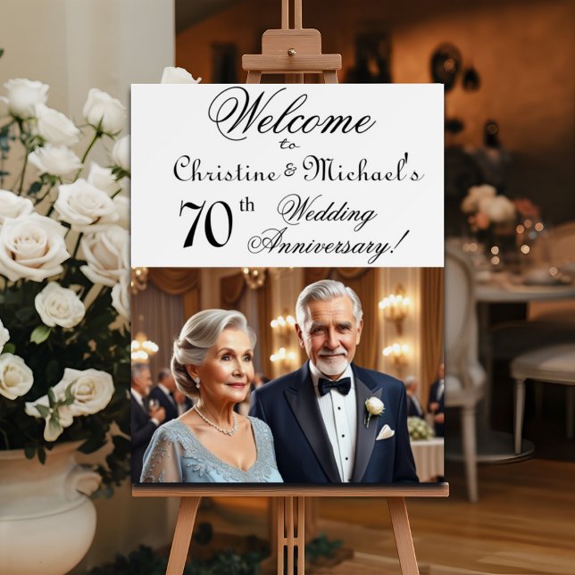 Custom 1 Photo 70th Wedding Anniversary Welcome Foam Board (Creator Uploaded)