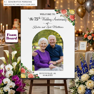 Custom 1 Photo 75th Wedding Anniversary Welcome Foam Board