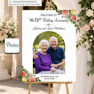 Custom 1 Photo 75th Wedding Anniversary Welcome Poster