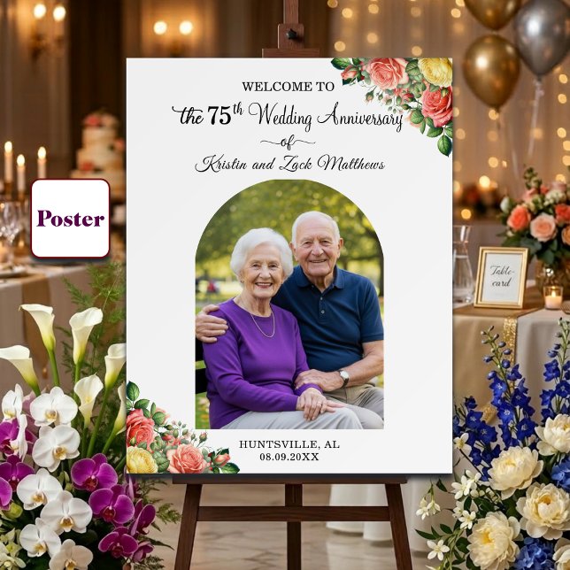 Custom 1 Photo 75th Wedding Anniversary Welcome Poster (Creator Uploaded)