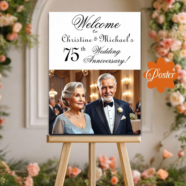Custom 1 Photo 75th Wedding Anniversary Welcome Poster (Creator Uploaded)