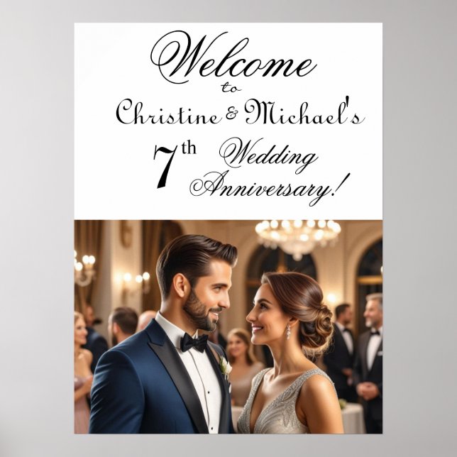 Custom 1 Photo 7th Wedding Anniversary Welcome Poster (Front)