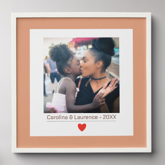 Custom 1 photo names minimalist brown heart love peel and stick photo tile