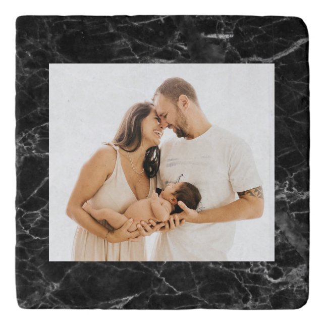 Custom 1 Photo Personalized Black Marble Trivet (Front)