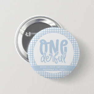 Custom 1st Birthday Cute Pastel Blue Onederful Button