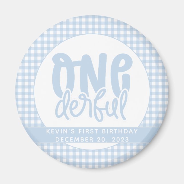 Custom 1st Birthday Cute Pastel Blue Onederful Magnet (Front)