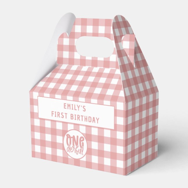 Custom 1st Birthday Cute Pastel Pink Onederful Favor Boxes (Front Side)